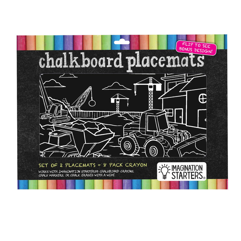 Chalkboard Placemat Coloring Set- Dinosaur & Construction