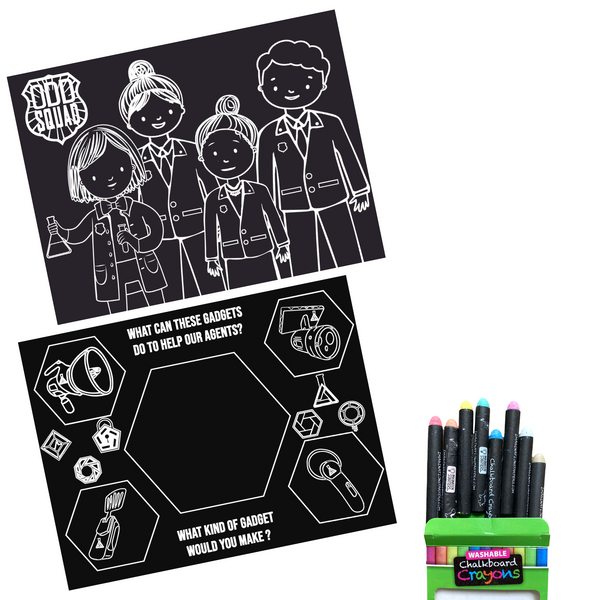 Odd Squad - Team Gadget - Coloring Set set of 2 12"x17" + 8 chalk crayons