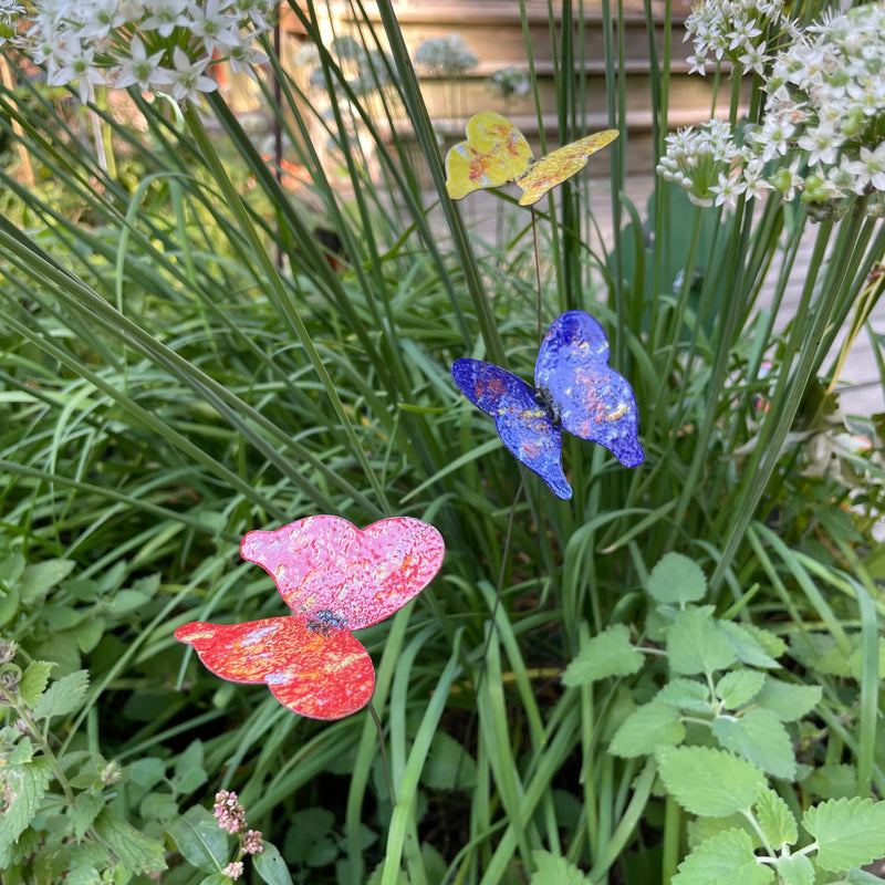 Medium Copper Enamel Flower Stem Plant Stake Pick – Colorful MI Made Garden Art