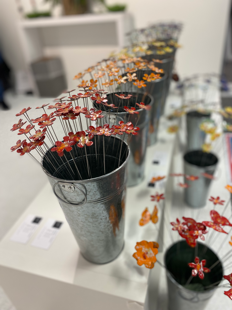 Small Copper Flower Stem Plant Stake Pick – Colorful MI Made Garden Art