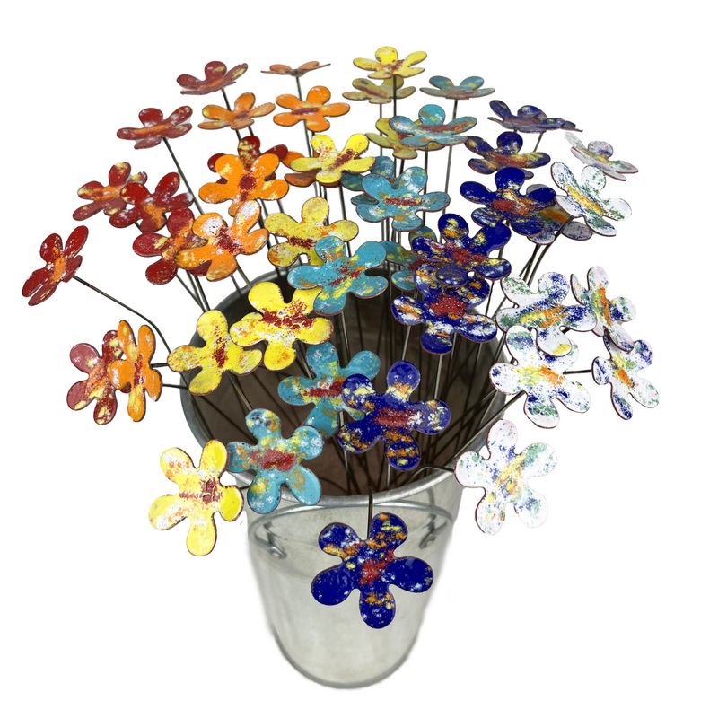 Small Copper Flower Stem Plant Stake Pick – Colorful MI Made Garden Art