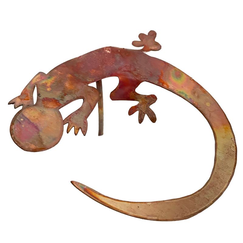 Natural Copper Gecko garden decoration (bare)  NOTE:  Orders for these will ship on or around September 18.  Placing an order for these before that date will create a pre-paid, pre-order