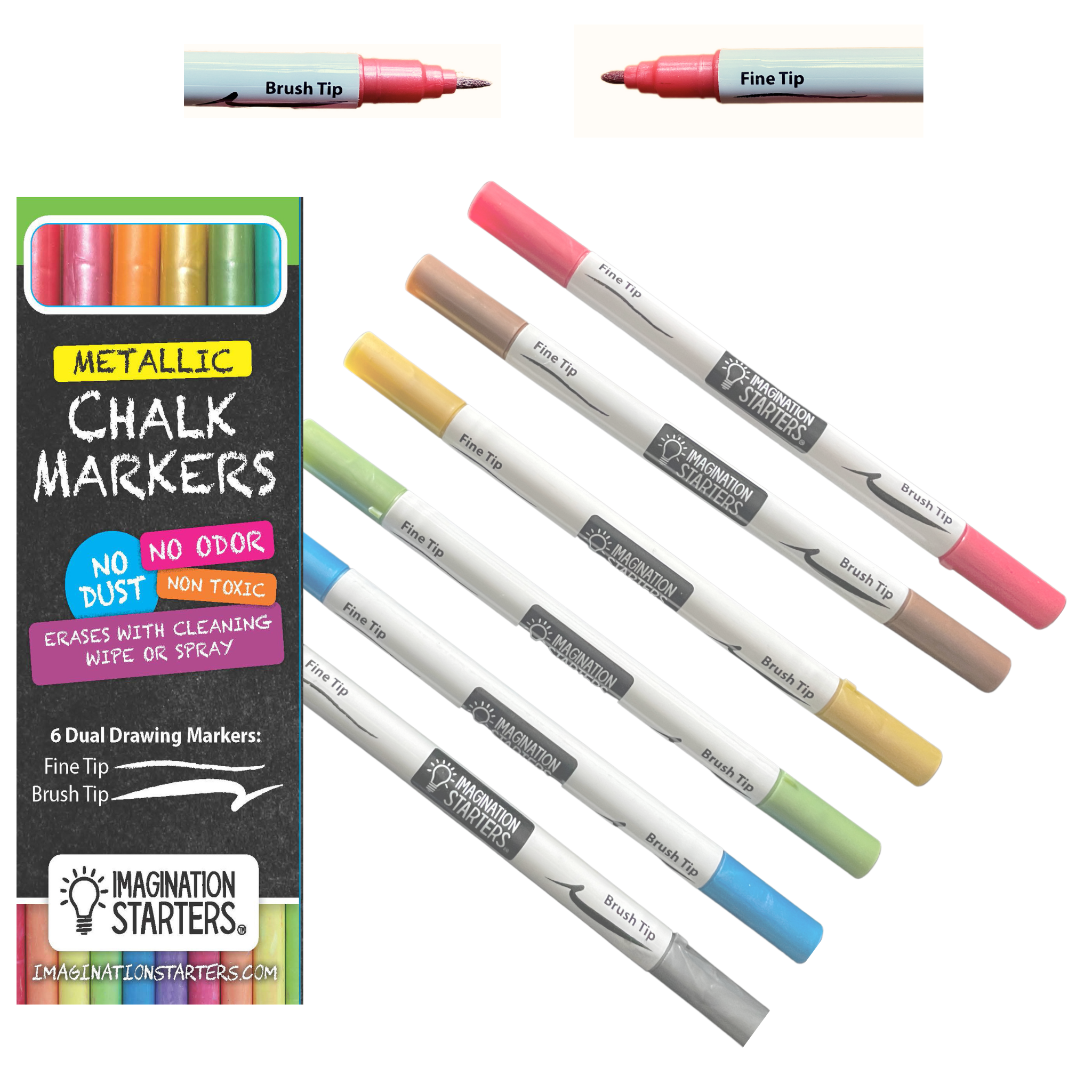 Dual Tip Metallic Chalk Markers Set of 6