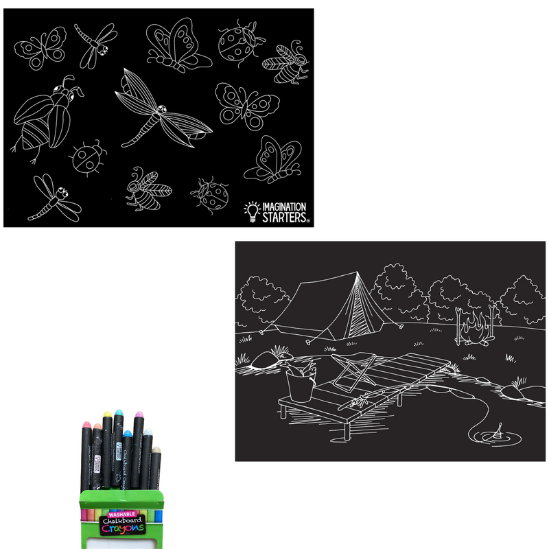 Chalkboard Placemat Coloring Set- Bugs & Camping