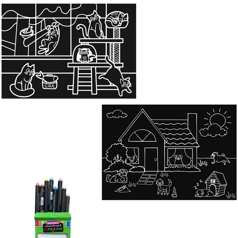 Chalkboard Placemat Coloring Set- Cats & Dogs *Ships after 9/18/23