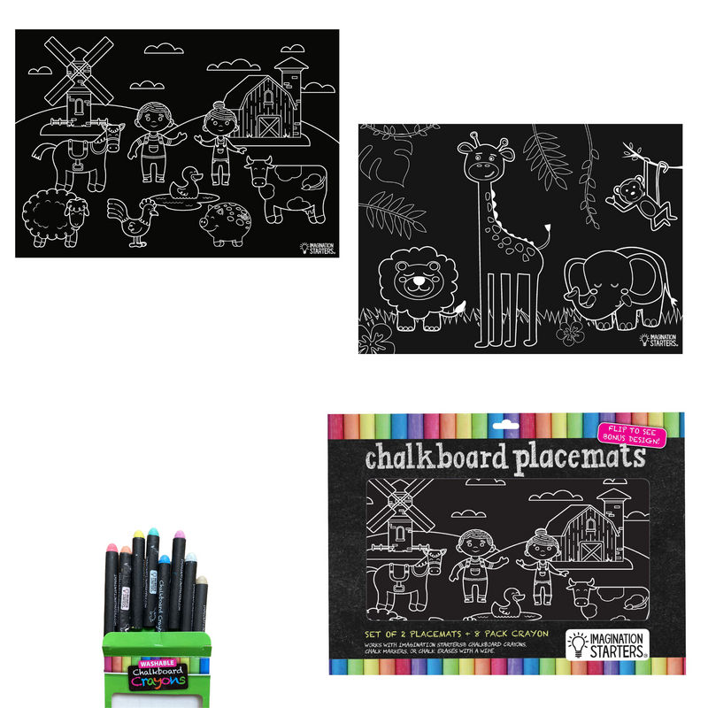 Chalkboard Placemat Coloring Set- Farm & Jungle *Ships after 9/18/23