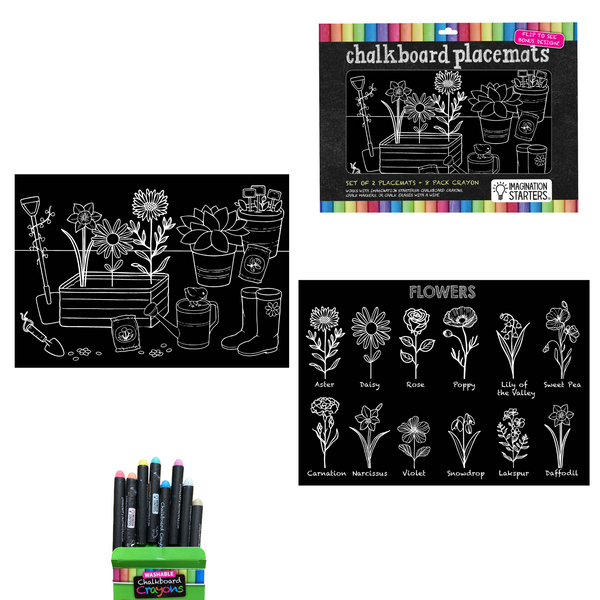 Chalkboard Placemat Coloring Set- Flowers & Garden