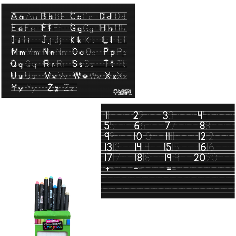 Chalkboard Placemat Coloring Set- Letters & Numbers Practice *Ships after 9/18/23
