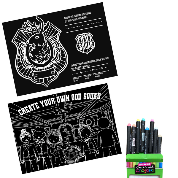 Odd Squad - Become an Agent Travel Set of 2, 9"x12"  Mats + 4 chalk crayons