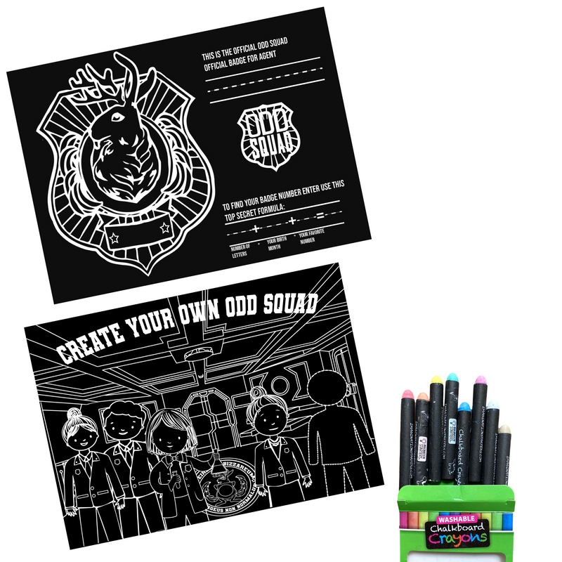 Odd Squad - Become an Agent Coloring Set set of 2 12"x17" + 8 chalk crayons