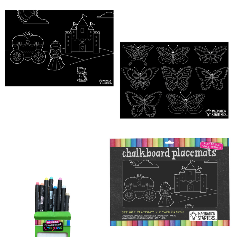 Chalkboard Placemat Coloring Set- Princess & Butterfly