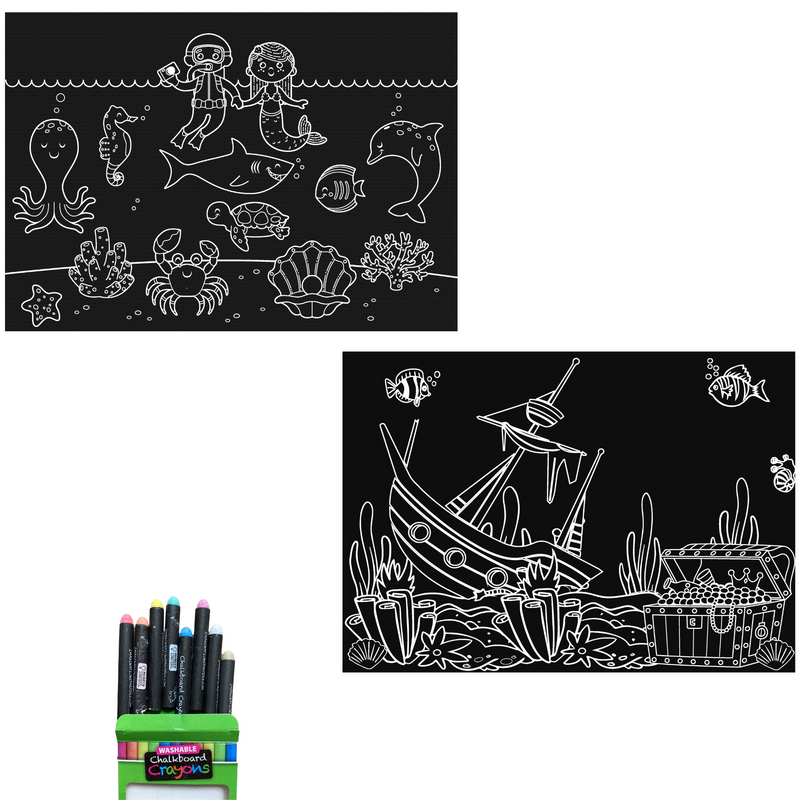 Chalkboard Placemat Coloring Set- Sea & Aquarium
