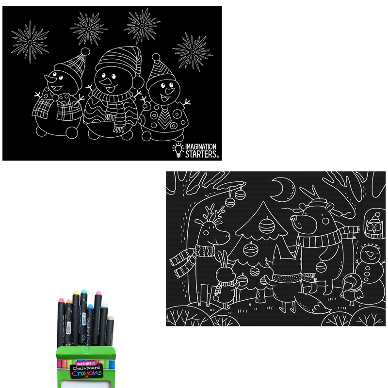 Chalkboard Placemat Coloring Set- Snowman & Forest Friends *Ships after 9/18/23