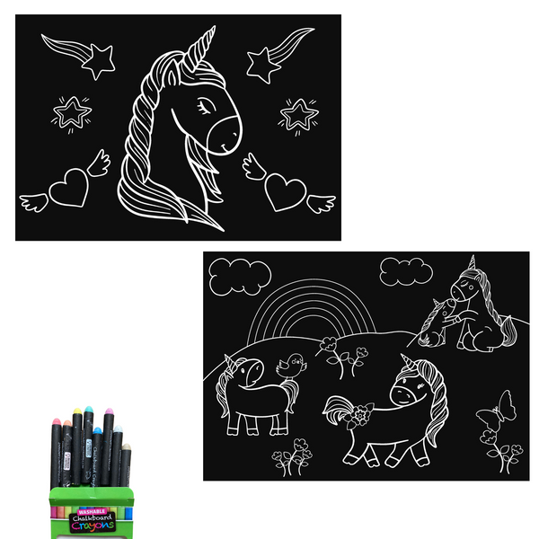 Chalkboard Placemat Coloring Set- Unicorns