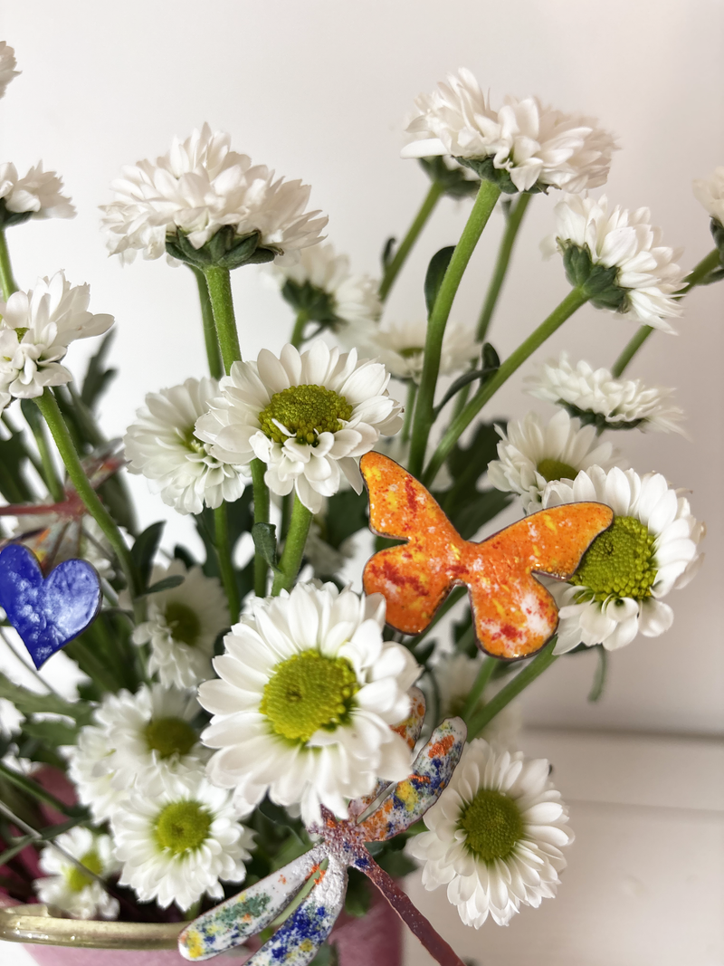 Small Copper butterfly Stem Plant Stake Pick – Colorful MI Made Garden Art