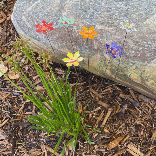 Medium Copper Enamel Flower Stem Plant Stake Pick – Colorful MI Made Garden Art