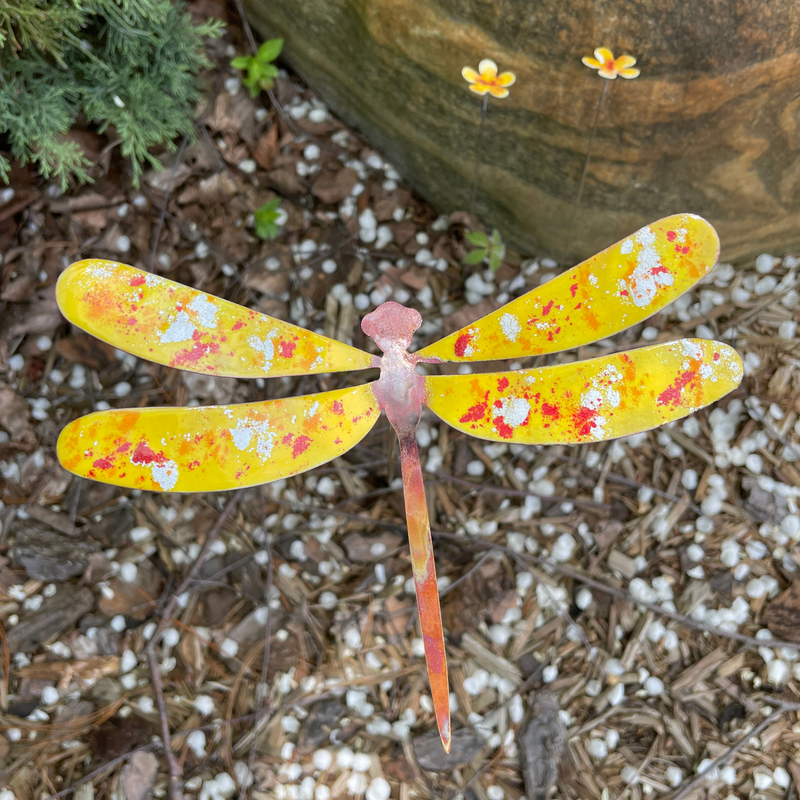 Copper Enamel Dragonfly Garden Stake - assort