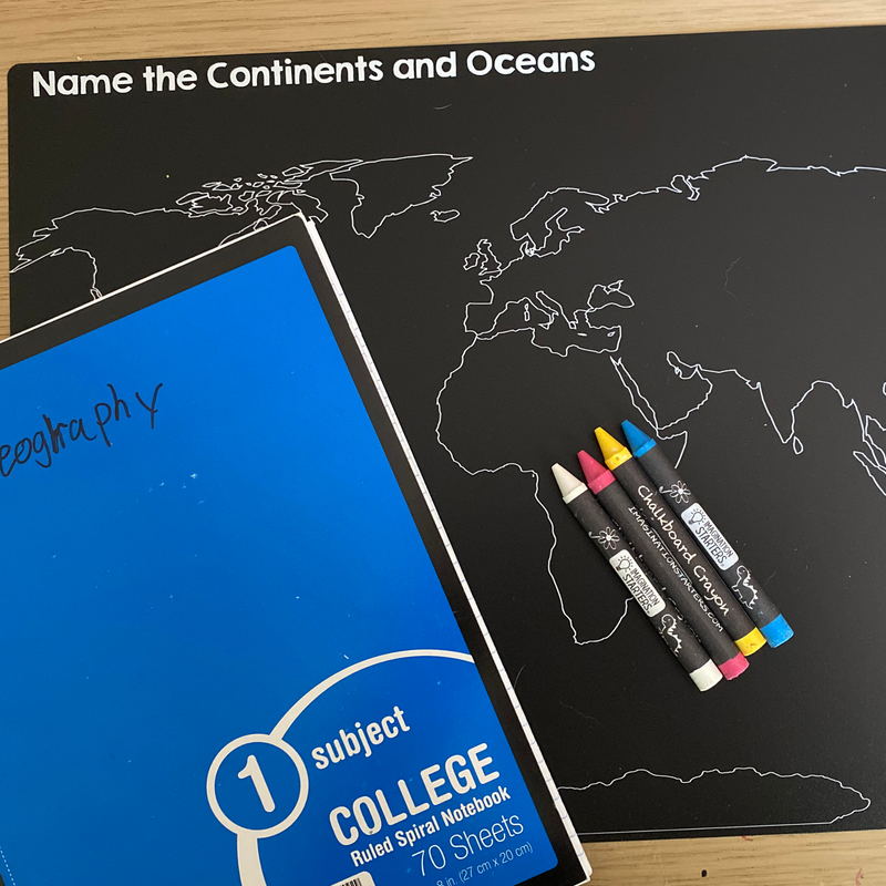 Chalkboard Placemat Continents & Ocean
